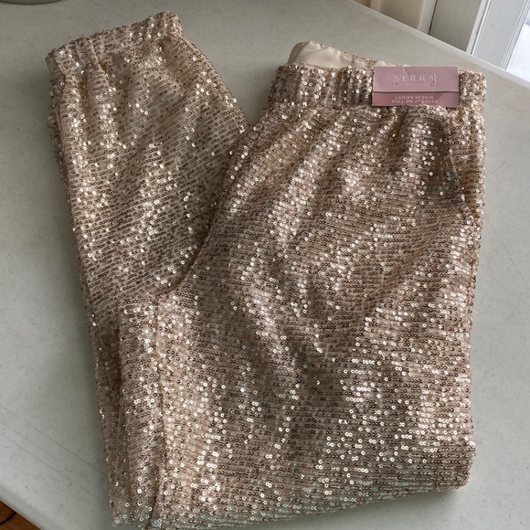 Serra Pants - Serra Rose Gold Sequin Pullon Jogger Pants NWT